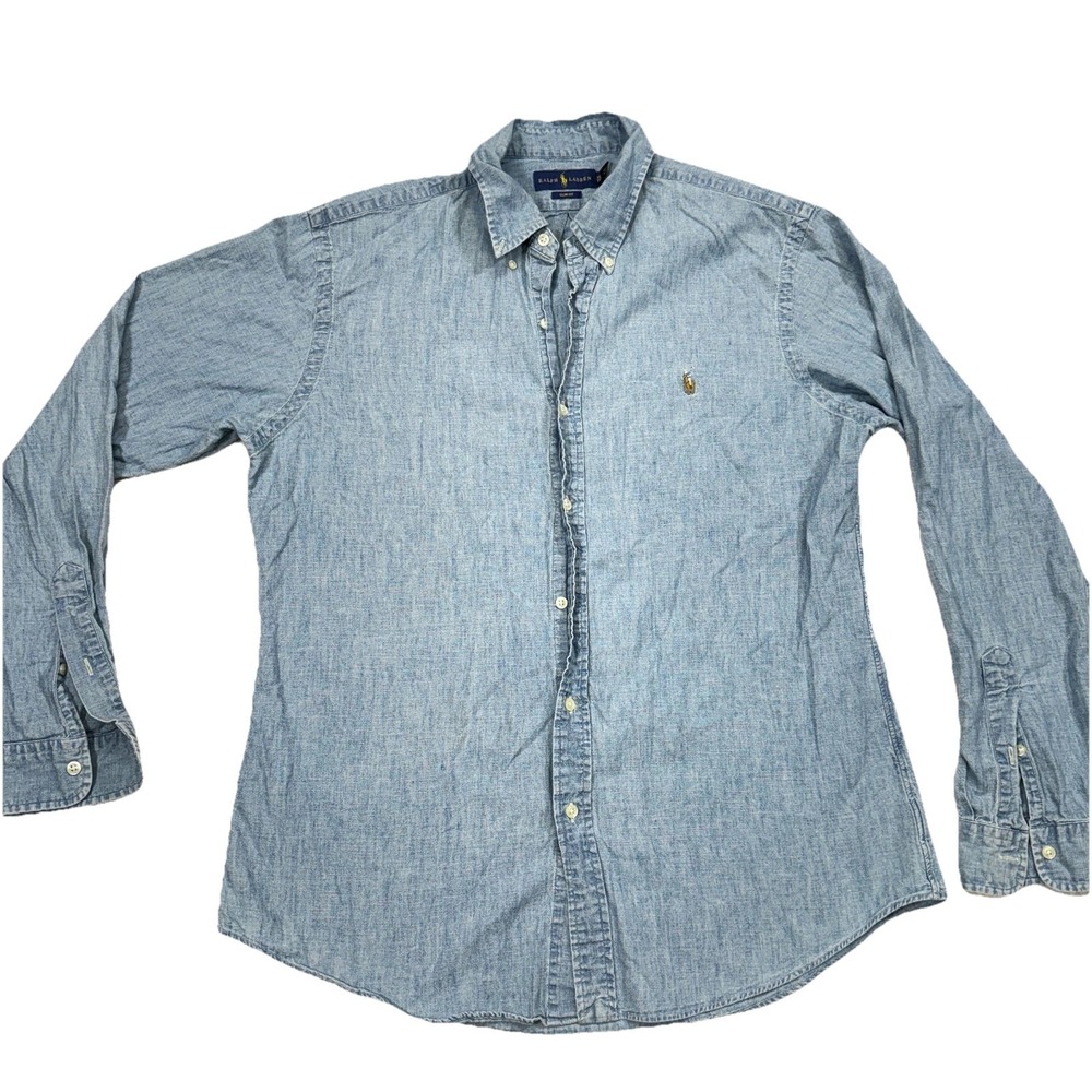 Ralph Lauren Shirt Mens XL Blue Denim Pony Logo Cotton Slim Fit Button Down